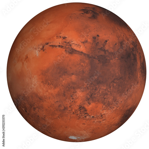 High detailed Mars planet of solar system with south pole side isolated on white background. Elements of this image were furnished by NASA