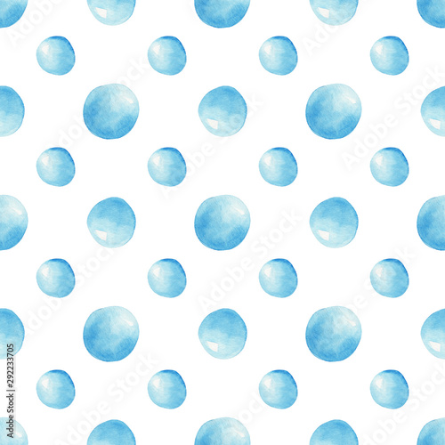 Round blue expensive pearls seamless watercolor raster pattern