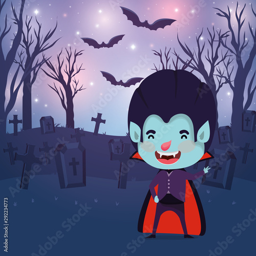 halloween season scene with boy costume dracula