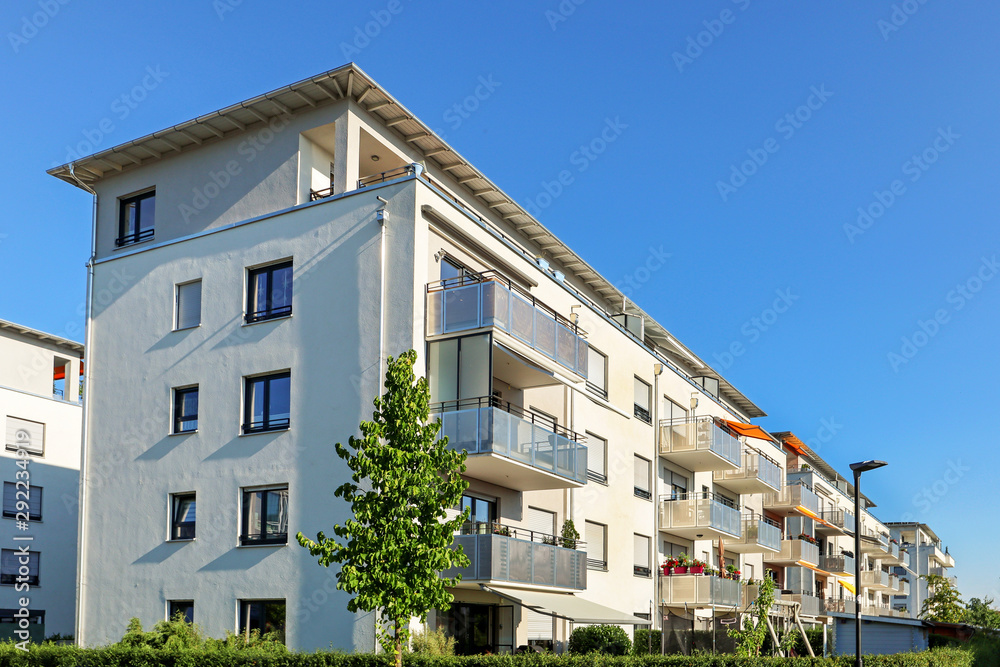 Housing estate with modern residential buildings in the city