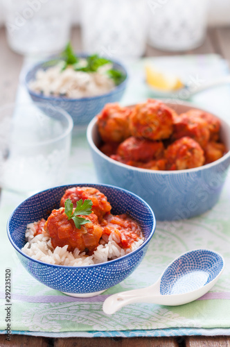 Fish Meatballs in Tomato Sauce with Spiced Rice