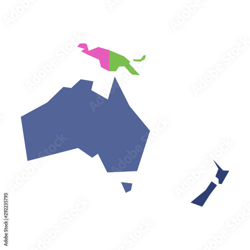 Very simplified infographical political map of Australia and Oceania. Simple geometric vector illustration