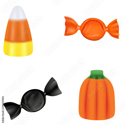 set halloween candies: candy corn, peanut butter and pumpkin candy