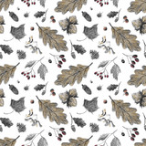Seamless pattern with autumn forest elements.