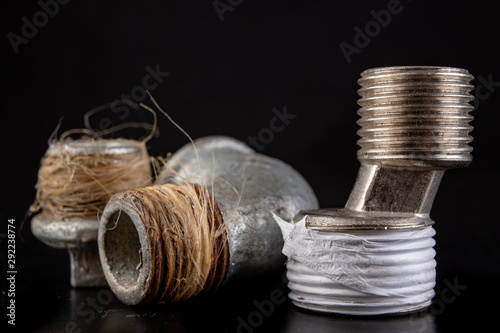 Teflon tape and oakum wrapped in a steel tube. Hydraulic accessories used for minor repairs.