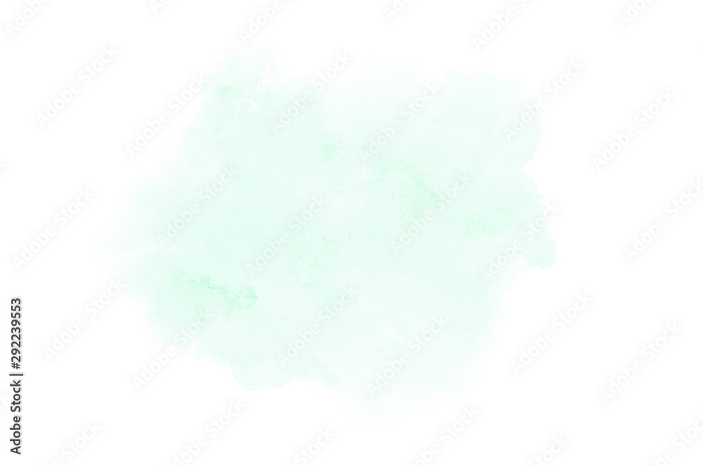 Abstract watercolor background image with a liquid splatter of aquarelle paint, isolated on white. Turquoise tones