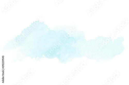 Abstract watercolor background image with a liquid splatter of aquarelle paint, isolated on white. Light blue tones photo