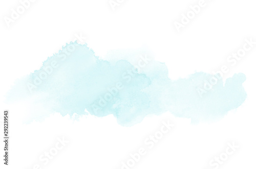 Abstract watercolor background image with a liquid splatter of aquarelle paint, isolated on white. Light blue tones