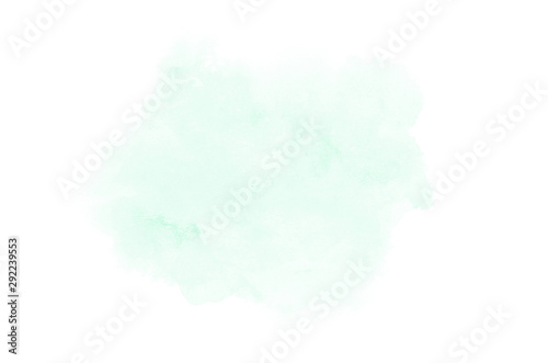 Abstract watercolor background image with a liquid splatter of aquarelle paint, isolated on white. Turquoise tones