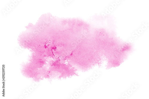 Abstract watercolor background image with a liquid splatter of aquarelle paint, isolated on white. Pink tones