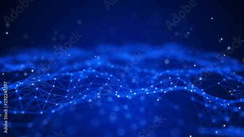 Big data visualization. Abstract background with connecting dots and lines. 3D rendering. High resolution.