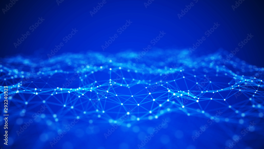 Big data visualization. Abstract background with connecting dots and lines. 3D rendering. High resolution.