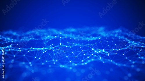 Big data visualization. Abstract background with connecting dots and lines. 3D rendering. High resolution.