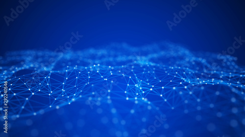 Big data visualization. Abstract background with connecting dots and lines. 3D rendering. High resolution.