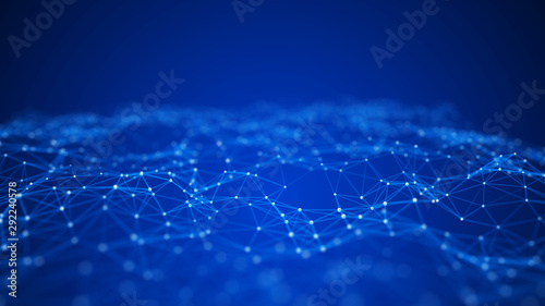 Big data visualization. Abstract background with connecting dots and lines. 3D rendering. High resolution.
