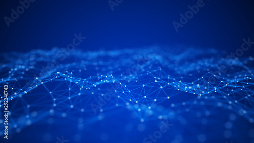 Big data visualization. Abstract background with connecting dots and lines. 3D rendering. High resolution.