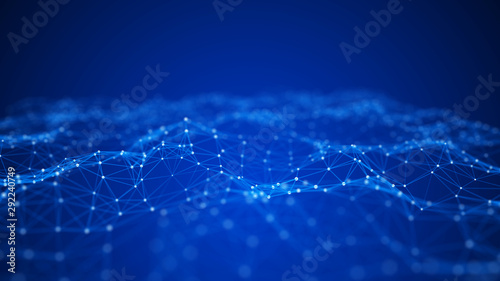 Big data visualization. Abstract background with connecting dots and lines. 3D rendering. High resolution.