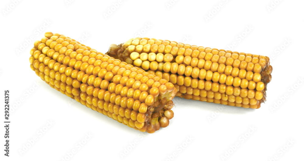 Boiled corn on the cob isolated on white background. Boiled corn on the cob isolated on white background.