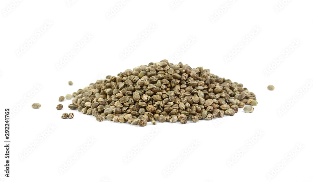 Hemp seeds on white background. Super food hemp seed. Hemp seeds on white background. Super food hemp seed.