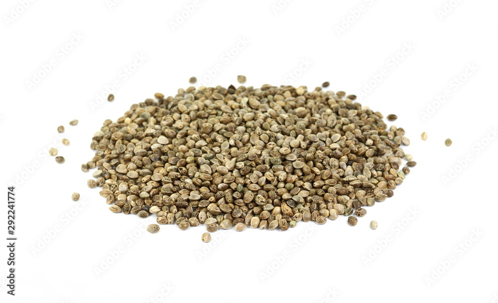 Hemp seeds on white background. Super food hemp seed. Hemp seeds on white background. Super food hemp seed.