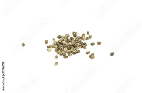 Hemp seeds on white background. Super food hemp seed.