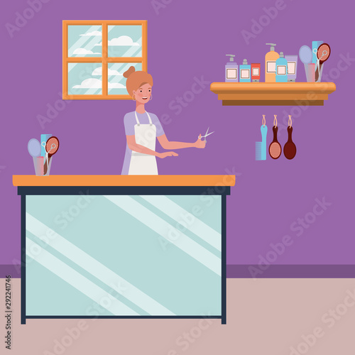 woman stylist working in salon workplace scene
