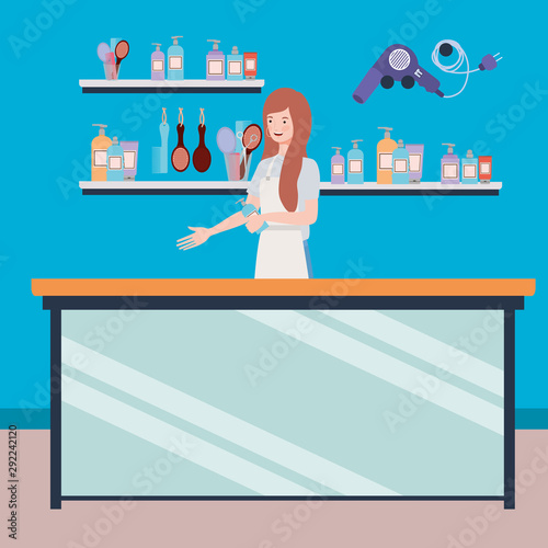 woman stylist working in salon workplace scene