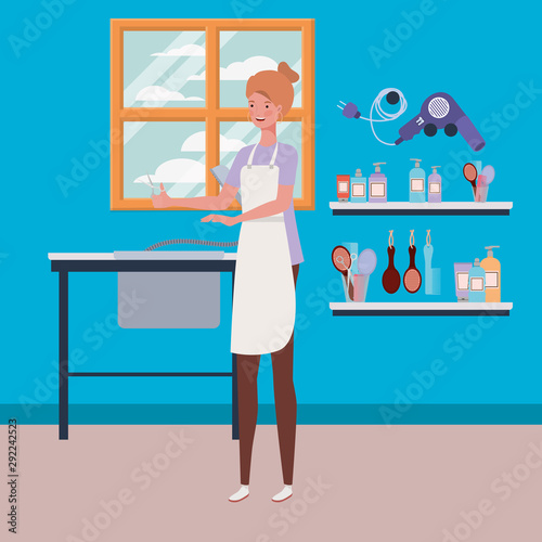 woman stylist working in salon workplace scene
