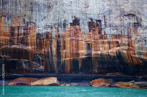 Natural pictured rocks landscape at North Michigan for abstract colorful background