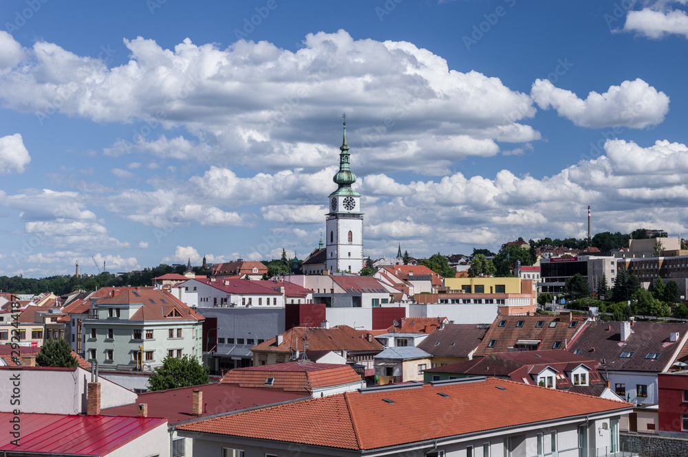Trebic cityscape with the city tower, Czech Republic