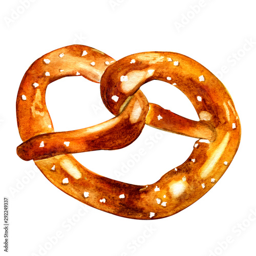 watercolor illustration. hand drawing. one pretzel on a white background.