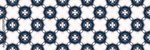Bold shibori tie dye cross circle border background. Seamless pattern indigo coral bleached resist. Japanese style dotted grid dip dyed batik textile. Variegated retro boho textured fashion edge trim