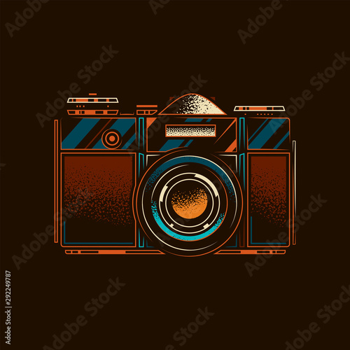 Original vector illustration.Old SLR film camera in retro style.