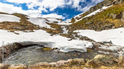 Lysevegen scenic road in spring FV 500: Sirdal to Kjerag, Norway, Europe. Cinemagraph loop background. photo