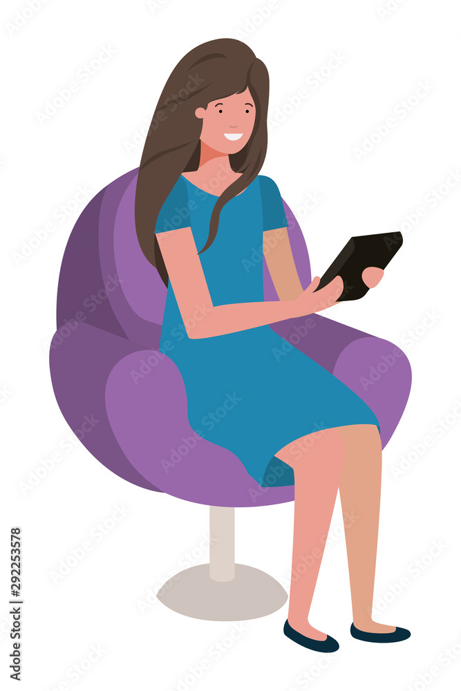 young woman seated in salon chair using smartphone young woman seated in salon chair using smartphone