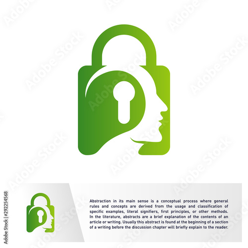 Head People with Key Logo Vector Template. Brain, Creative mind With Security, learning and design icons. Man head, people symbols. Colorful Icon