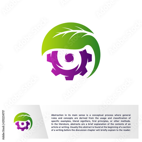 Nature Gear logo Design Vector Template. Mechanic with Leaf Icon Symbol. Colorful Icon