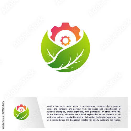 Nature Gear logo Design Vector Template. Mechanic with Leaf Icon Symbol. Colorful Icon