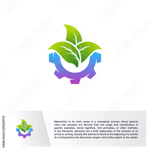 Nature Gear logo Design Vector Template. Mechanic with Leaf Icon Symbol. Colorful Icon