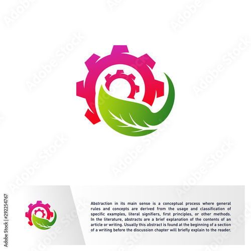 Nature Gear logo Design Vector Template. Mechanic with Leaf Icon Symbol. Colorful Icon