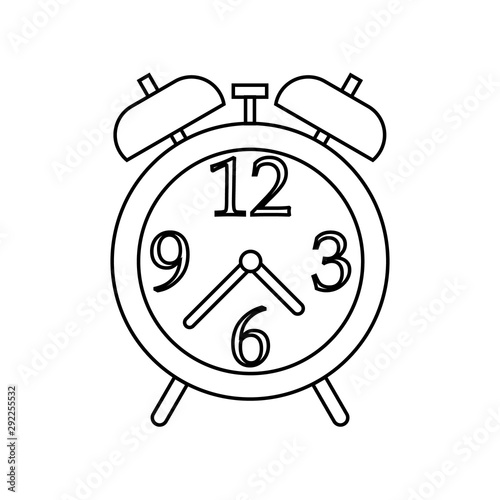 Alarm clock icon, black line isolated on white background, vector illustration.