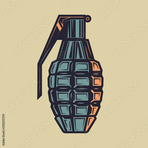 Original color vector illustration of a military grenade in vintage style