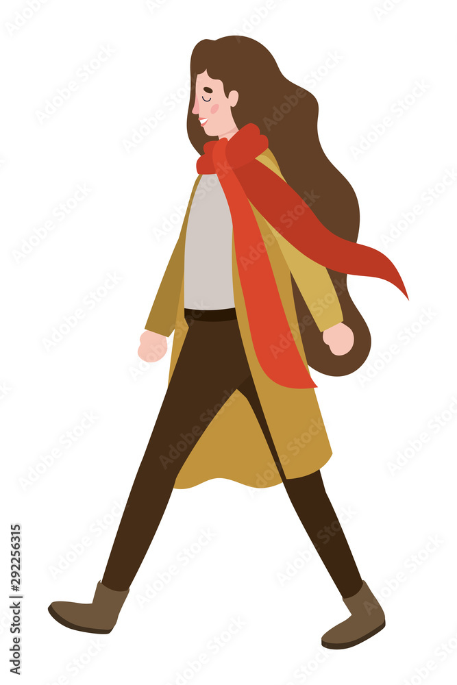 woman walking with autumn suit character woman walking with autumn suit character