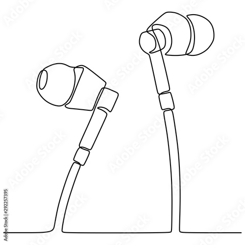one continuous line drawing headphones music theme device vector illustration