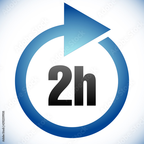 2h Turnaround time (TAT) icon. Interval for processing, return to customer. Duration, latency for completion, request fulfilling
