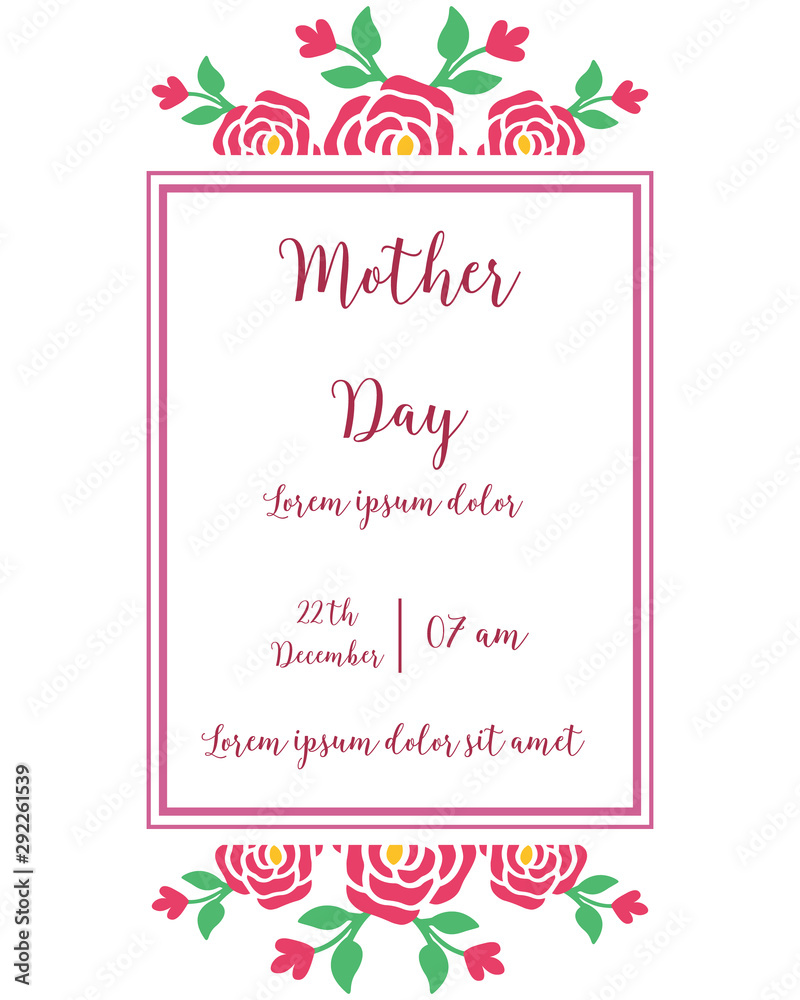 Calligraphic text of mother day, with shape pattern of pink flower frame. Vector Calligraphic text of mother day, with shape pattern of pink flower frame. Vector