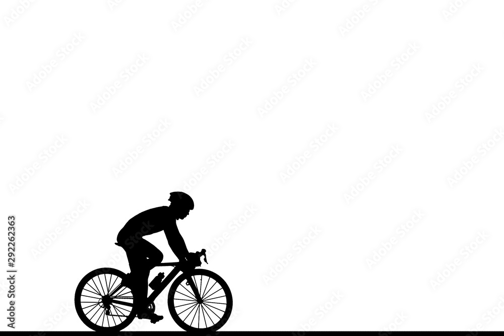 Fototapeta premium Silhouette man and bike relaxing on white background