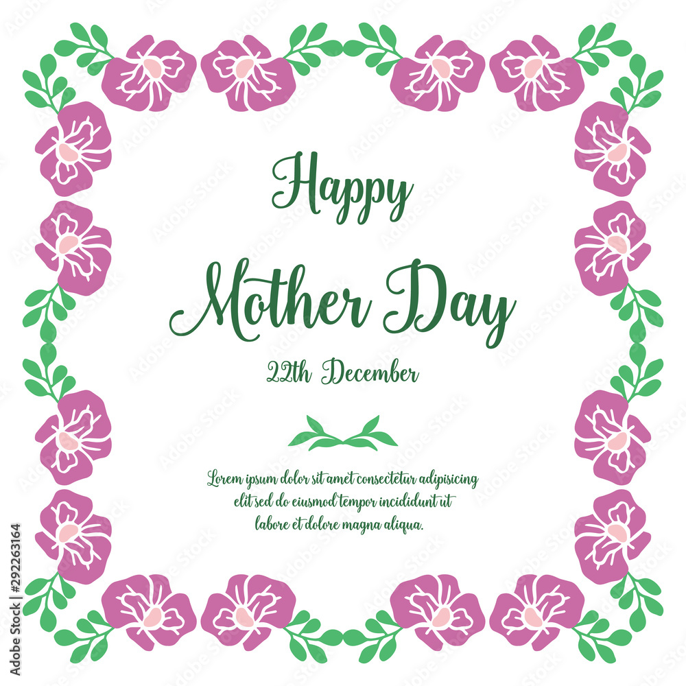 Greeting card decorative of mother day, with perfect purple flower frame. Vector