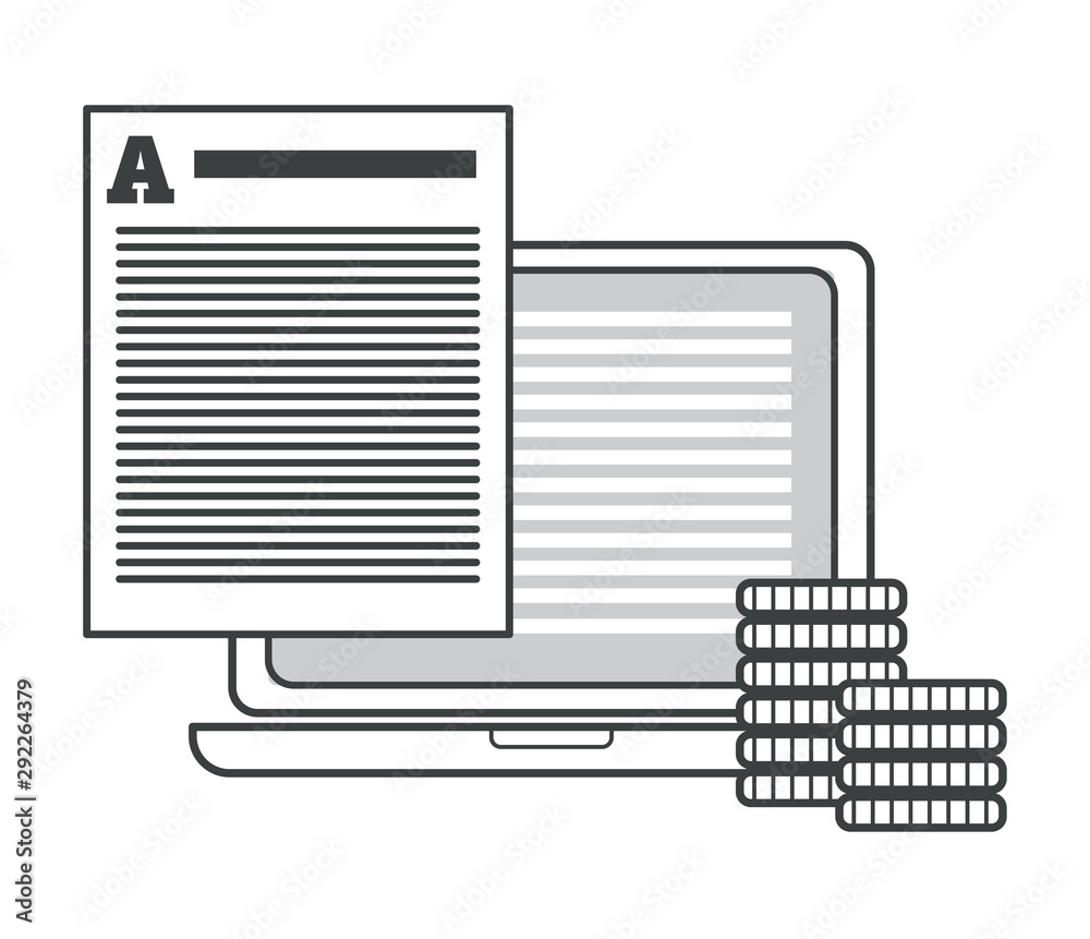 Writing and earning, writer work, laptop and printed text Writing and earning, writer work, laptop and printed text