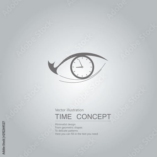 Clock and eyes. Isolated on grey background.